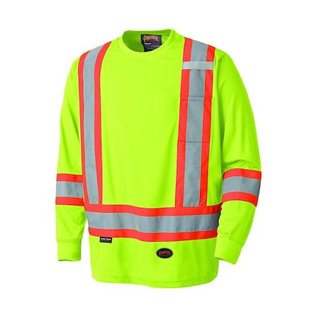 Pioneer Safety Shirt, Moisture-Wicking Bird's-Eye, Hi-Viz Yellow/Green, S V1051260U-S